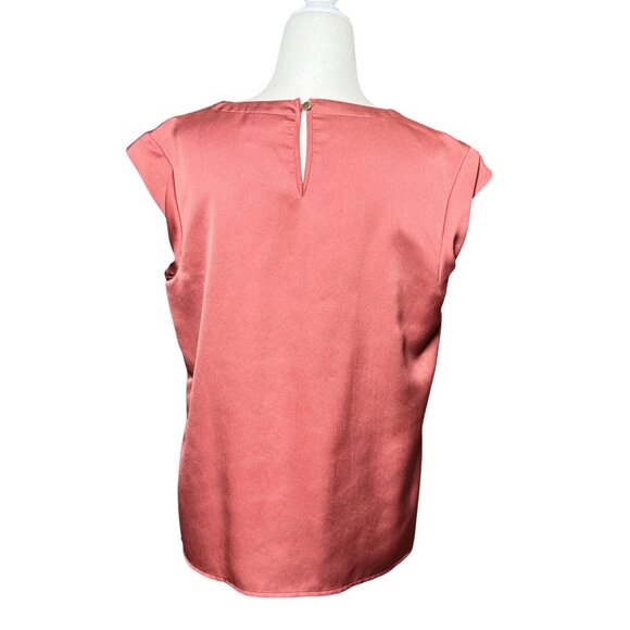 Liz Claiborne CAREER Womens Cap Sleeve Pleated Blouse Silky Shine Pink S Preppy - Picture 5 of 10